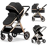 Accombe 2-in-1 Convertible Baby Stroller for Newborn to Toddler | Skin-Friendly Breathable Fabric, All-Terrain Wheels for Smooth Ride, Adjustable Canopy with UPF50+ Protection