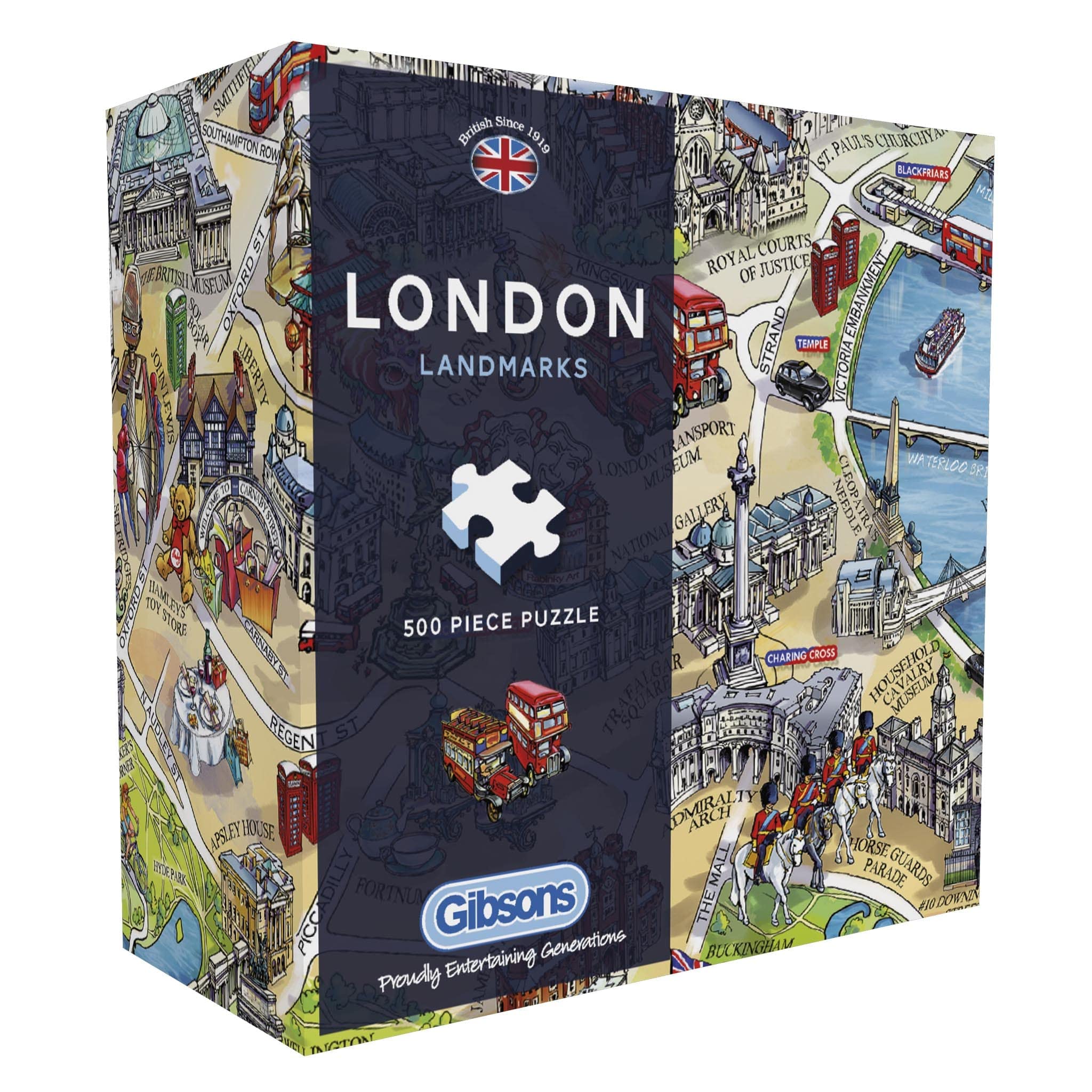 Gibsons London Landmarks 500 Piece Jigsaw Puzzle – Illustrated Map of London by Maria Rabinky – Iconic British City Puzzle for Adults & Teens – Premium Recycled Board – Sustainable Gift Made in the UK — image 1