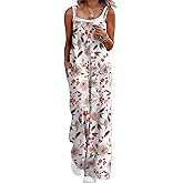 Lepunuo Womens Casual Loose Jumpsuits Summer Boho Wide Leg Rompers Sleeveless Overalls with Pockets