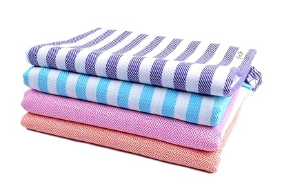 Sathiyas Cotton Bath Towel Pack Of 4 (Blue, Lavender, Pink, Orange)