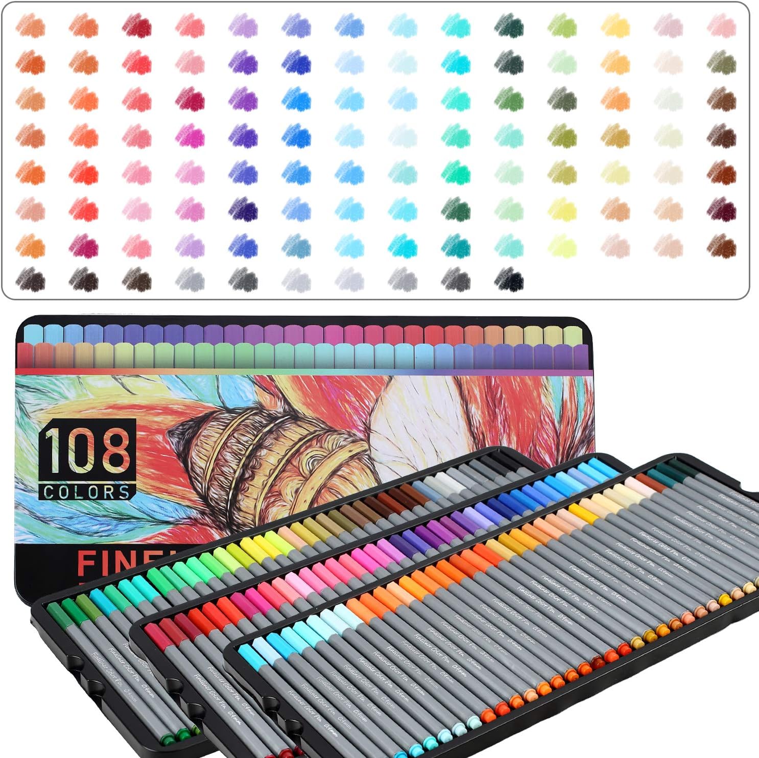 Southsun Fineliner Pens - Set of 108 Colors Fine Point Pens for Bullet Journal, 0.4mm Tip Pens, Art Supplies Colored Pens for Drawings, Journaling, Adult Coloring Book : Office Products