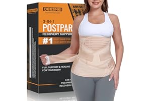 QEESMEI 3 in 1 Postpartum Belly Support Recovery Wrap - Postpartum Belly Band - Postpartum Essentials Post Partum Waist Binder, Post Surgery Abdominal Binder Shapewear (Beige, L)