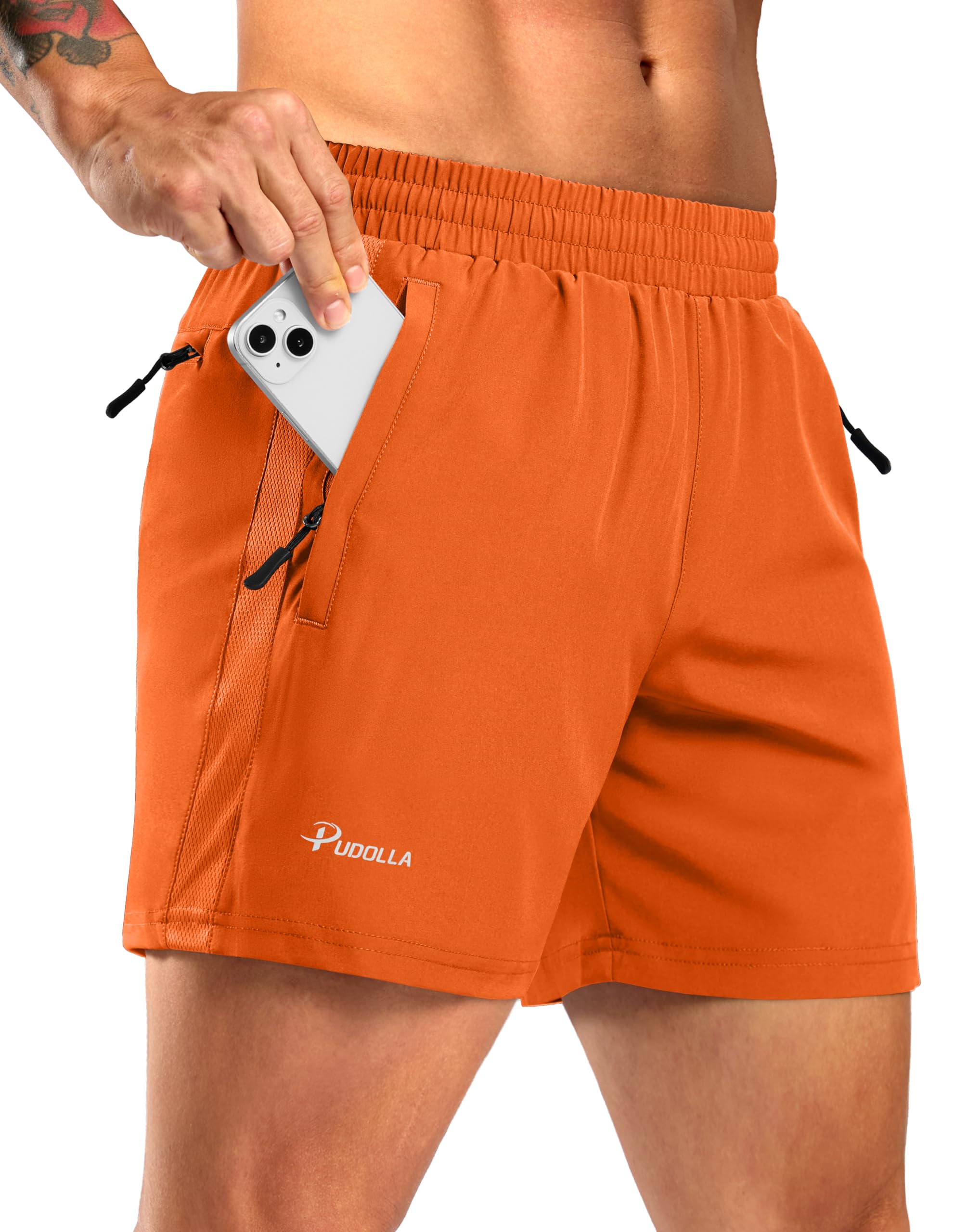 Pudolla Men's Running Athletic Shorts with 3 Zipper