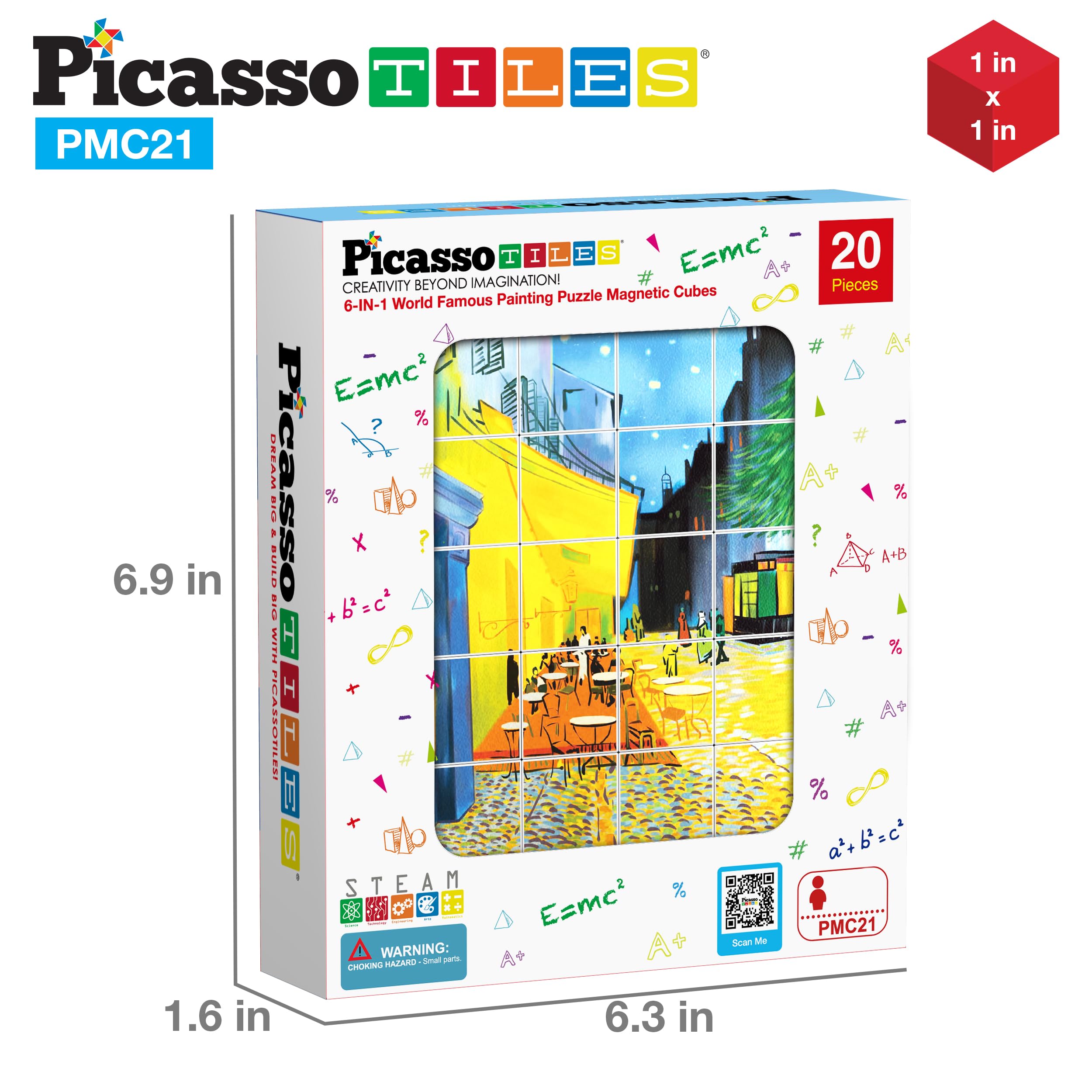 PicassoTiles 1” Magnetic Puzzle Building Cubes Blocks of Popular World Famous Art Paintings with Free Frame, Educational STEAM Toys for 3+ Year Old Boys Girls Toddlers Or Preschool Age Children PMC21