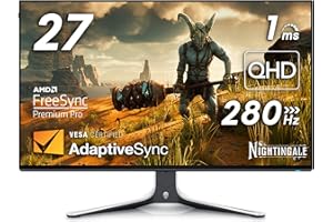 Alienware AW2723DF Gaming Monitor - 27-inch (2560 x 1440) 240Hz Display (DP 1.4), 1ms Response Time, NVIDIA G-Sync, Preset OSD Modes, Height/Tilt/Swivel/Pivot Adjustability - Lunar Light