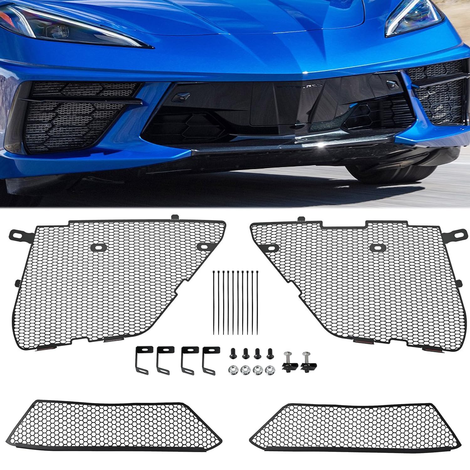 Photo 1 of BILLFARO 4Pcs Black Upgraded Front Outer & Inner Radiator Guard,Body Bumper OEM Style Front Outer Grill Guard Car Grille Vents Insert Mesh Set for Corvette C8 Stingray Z51 Convertible/HTC 2020-2025 ?