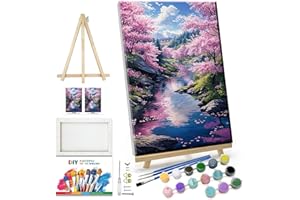 JOOZ Landscape Paint by Number Kit for Adults Beginner with Easel Forest Adult Paint by Number Kits on Canvas with Frame DIY Oil Painting Kits for Gift Home Wall Decor 7.87x11.81 Inch