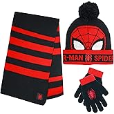 Marvel Spider-Man Kid’s Winter Hat Snow Gloves and Scarf for Boys and Toddlers 3 Pc Set Warm Pom-Pom Beanie with Accessories