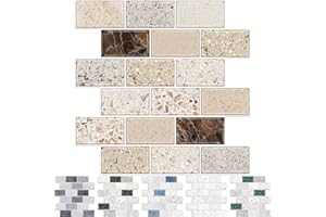 URCOLOR 10-Sheet Backsplash Tile for Kitchen Peel and Stick,12"x12" Self Adhesive Wall Tiles Stick on Back Splashes for Bathroom Brown