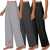 Neer 3 Pack Womens Fleece Lined Sweatpants Wide Leg Thermal Baggy Joggers High Waist Lounge Warm Pants with Pockets