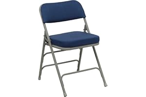 Flash Furniture HERCULES Series Premium Curved Triple Braced & Double Hinged Navy Fabric Metal Folding Chair