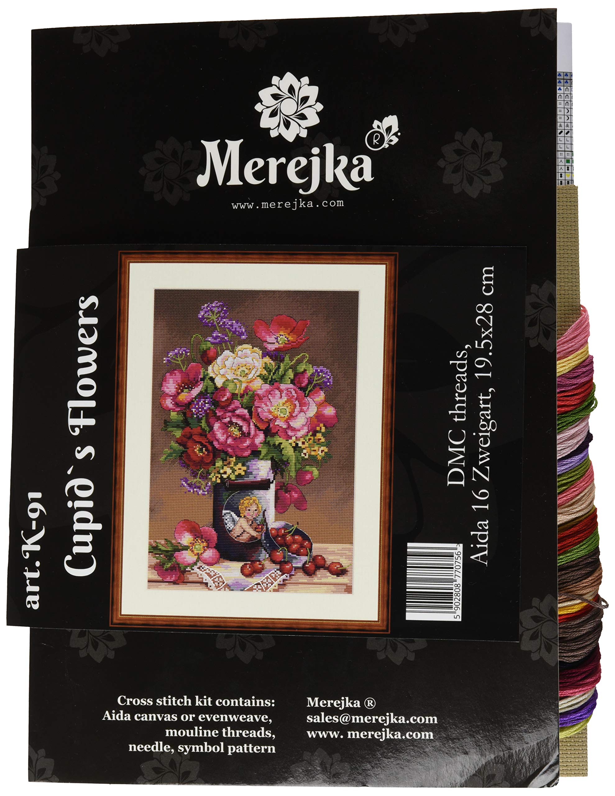 Merejka K-91 Amors Flower Counted Cross Stitch Kit, Cotton, Multi-Colour, 19.5 x 28 cm