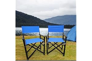 DOINUO Canvas Folding Director Chairs, Collapsible & Portable Director's Chair for Indoor/Outdoor, Black Hardwood Frame with Blue Canvas, Set of 2