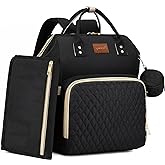 ROSEGIN Diaper Bag Backpack with Changing Pad Pacifier Case, Baby Bag for Boy Girl Toddler - Large,Stylish, Waterproof Travel Quilted Diaper Bag for Mom - Baby Shower Gifts, Black