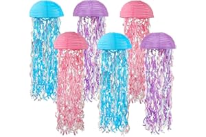 SUPRBIRD Jellyfish Paper Lanterns Mermaid Birthday Decorations, 6 Pack Hanging Lantern Lamps for Baby Shower Ocean Theme Decor Under The Sea Classroom Girls Party Supplies -10 Inch (Pink Purple Blue)