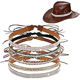 Grevosea 5 PCS Cowboy Hat Bands for Women, Rhinestone Hat Bands Adjustable Western Style Leather Hats Belts for Cowboy Western Fedora Cowgirl Fedora Panama Hats Black Brown