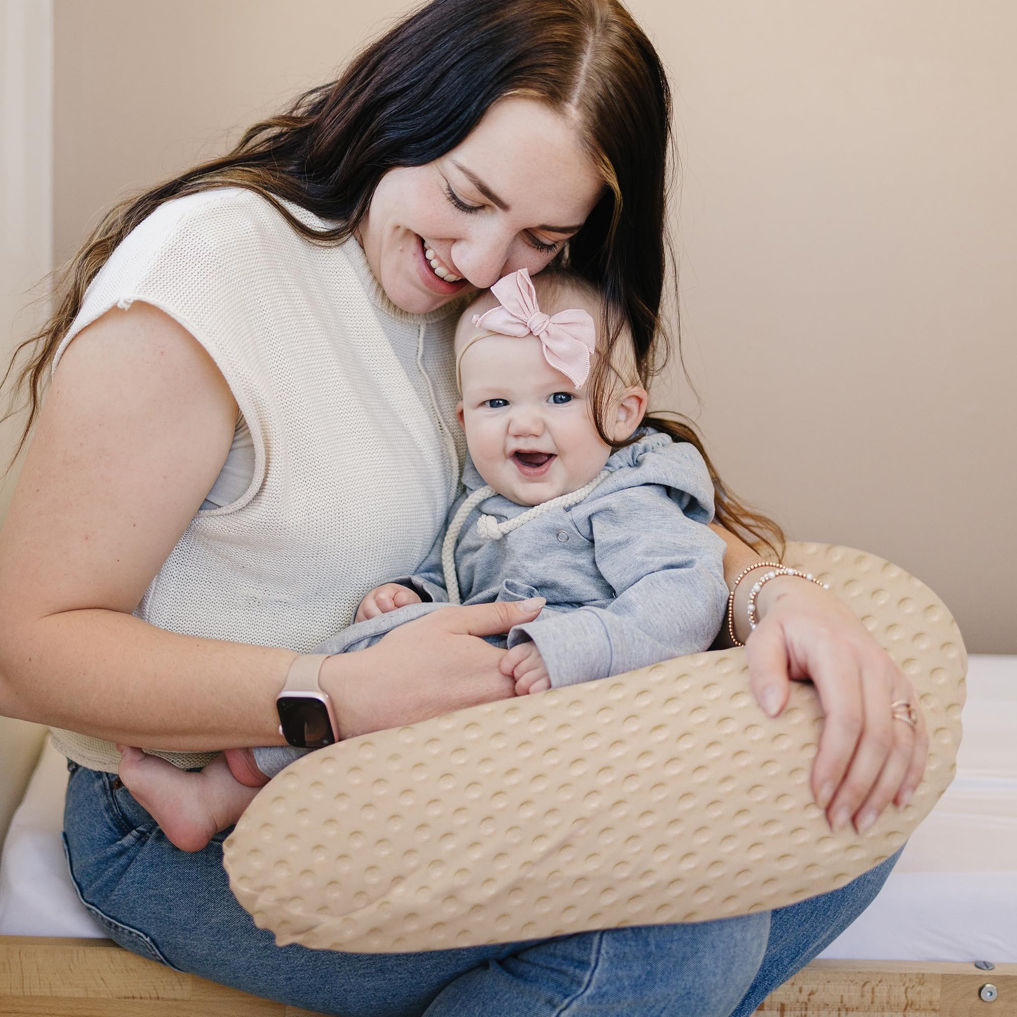 Konssy 2 Pack Nursing Pillow Covers, Soft and Comfortable Nursing Cover for Breastfeeding Pillows, Pillow Slipcover for Baby Girls Boys Newborn(Brown, Blossom)