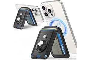 Amzone Mag-safe Wallet with AirTag Holder,Magnetic Wallet with Adjustable Stand, Cell Phone Sleeves Mag-Safe Phone Wallet for iPhone 15/14/13/12 Series,7 Card Slots,Vegan Leather (Black)