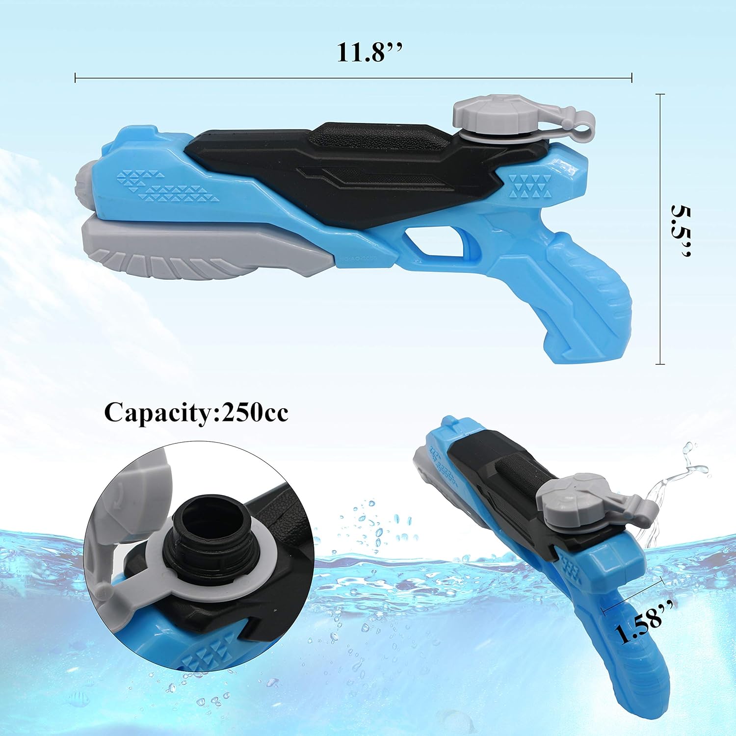 Exciting 2 Pack - Water Gun Blasters - 2 Squirt Guns Super Water Soaker Blaster for Kids, Adults - Long Range 600cc Water Toy for Summer, Swimming Pool, Beach, Sand, Children: Toys & Games