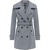 wantdo Women's Double Breasted Pea Coat Winter Mid-Long Trench Coat with Belt