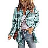 HERILIOS Womens Casual Flannel Plaid Shirts Oversized Lightweight Fall Shirt Coat Long Sleeve Button Down Shirts Blouse Tops