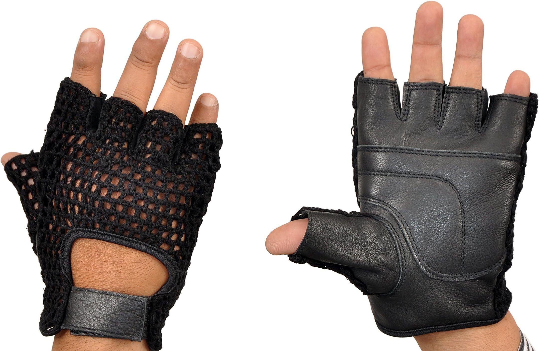 Kango Fitness All Purpose Padded Leather Mesh Wheelchair Gloves W-1054