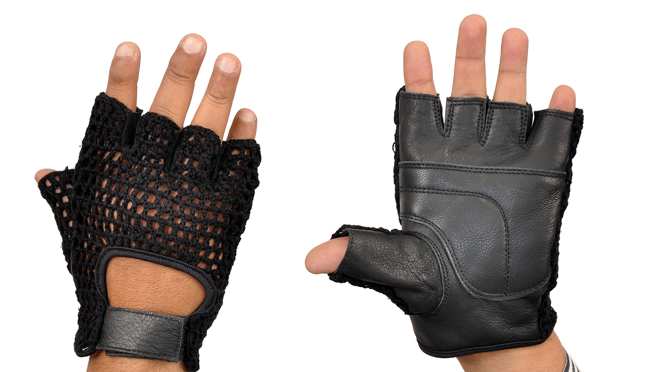 Kango Fitness All Purpose Padded Leather Mesh Wheelchair Gloves W-1054