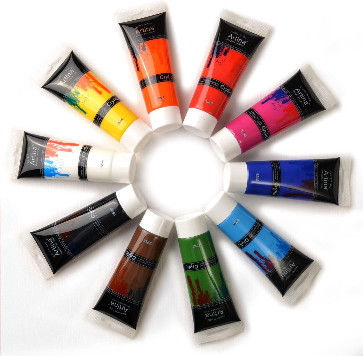 Artina Crylic Colour Set 10pcs Acrylic Painting Set 120ml Colourful Paint Set for Painting and Drawing, 10 Set, 120 ml (Pack of 10) - Image 3