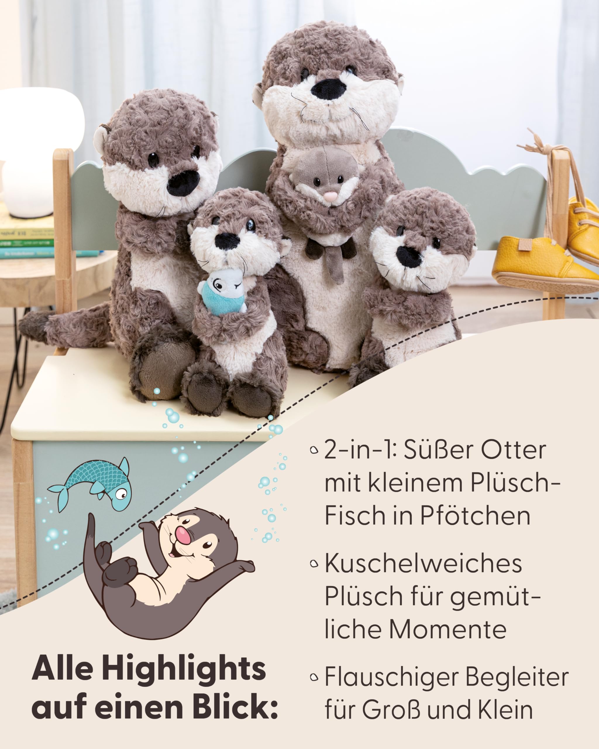 NICI Kuscheltier Otter Oda mit Fisch 25cm - grau - Stofftier aus weichem Plüsch, niedliches Plüschtier zum Kuscheln und Spielen, für Kinder & Erwachsene, tolle Geschenkidee - 62648 5