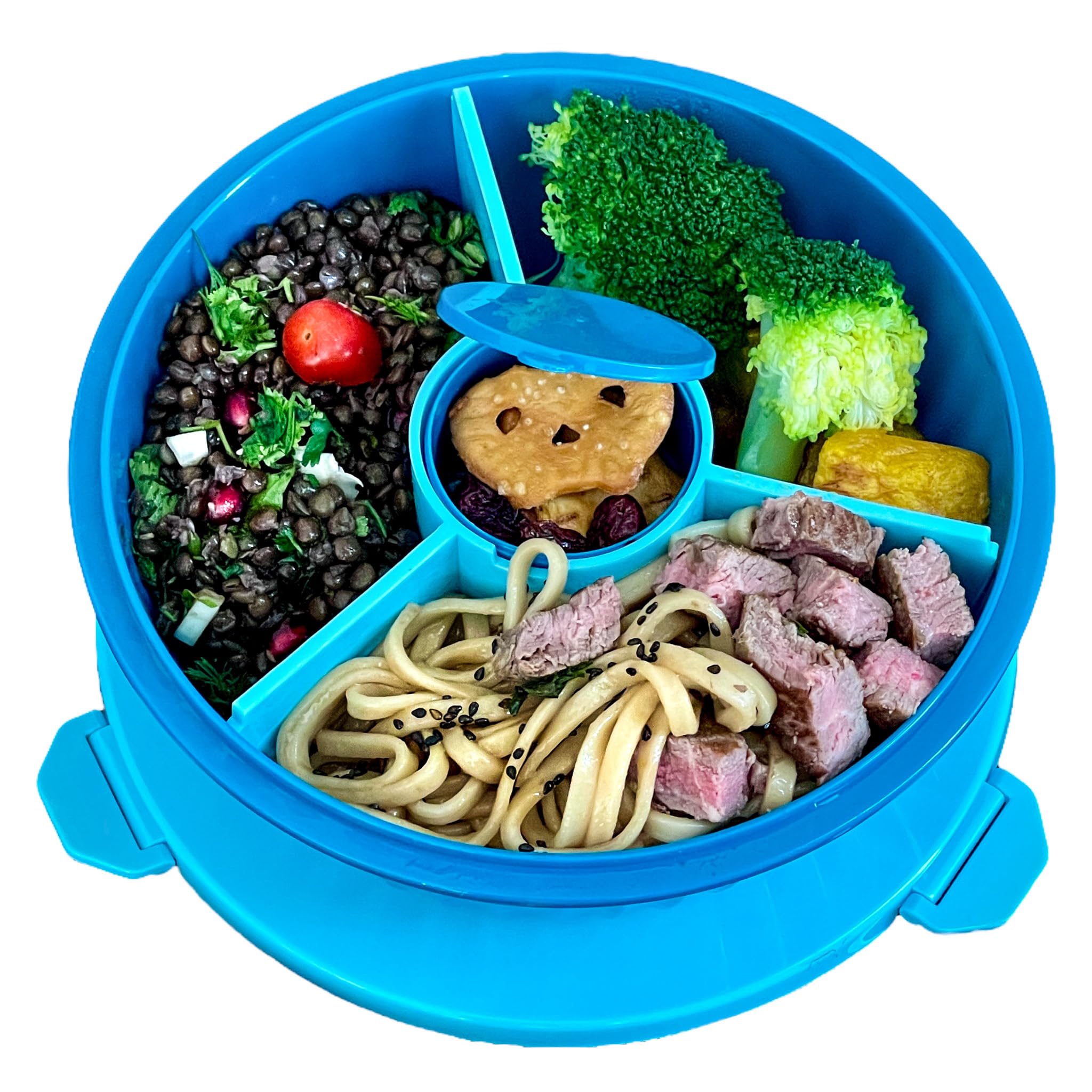 Yumbox Leakproof Poke Salad Bowl with Removable 3-Section Divider - 4.2 Cups Volume, BPA-Free, Microwave-Safe - Easy-Open with Triple Latches (Lagoon Blue), LBP2023103