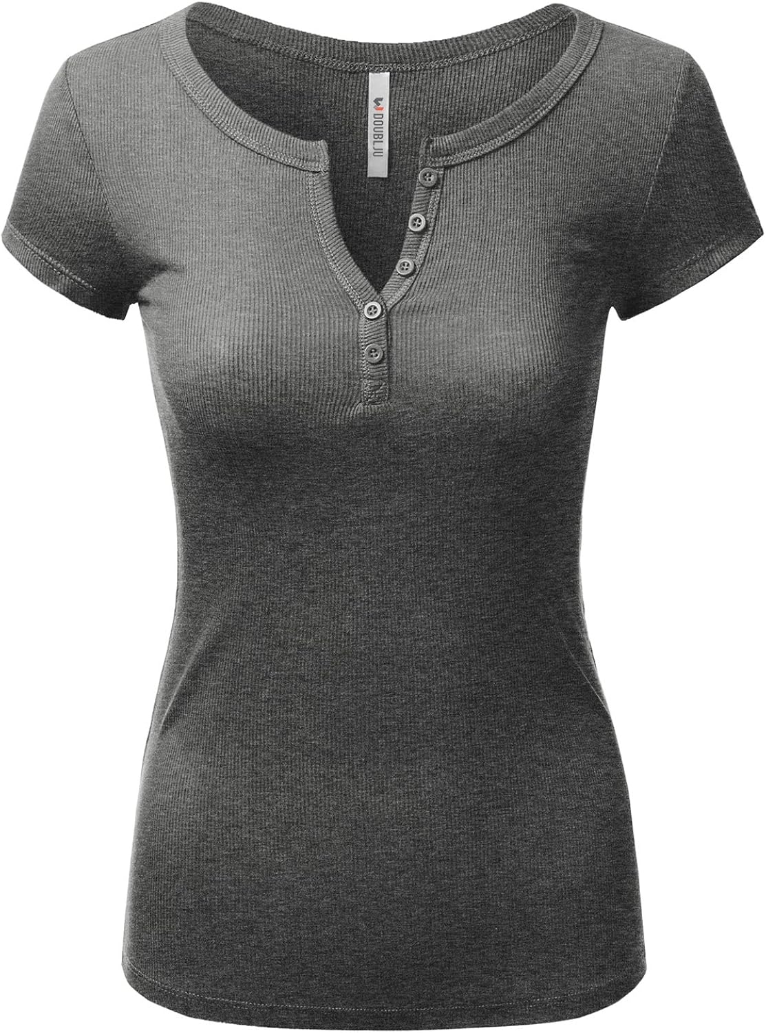 Amazon.com: Doublju Short Sleeve Deep V-Neck Henley T-Shirt for Women ...