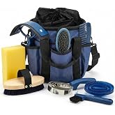 Cunhill 9 Pcs Horse Grooming Kit Tack Room Supplies, Classic, Dark Blue | Equestrian Supplies, Oval Curry, Hard Soft Brushes, Hoof Pick, Sweat Scraper, Combs, Sponge, Ideal Beginner Stable Care