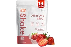 310 Nutrition All-In-One Meal Replacement Shake Powder - Plant-Based Protein Smoothie Blend w/High Fiber, Probiotics & Adaptogens - Low Carb, Vegan, Keto & Paleo Friendly - Strawberry - 14 Srv