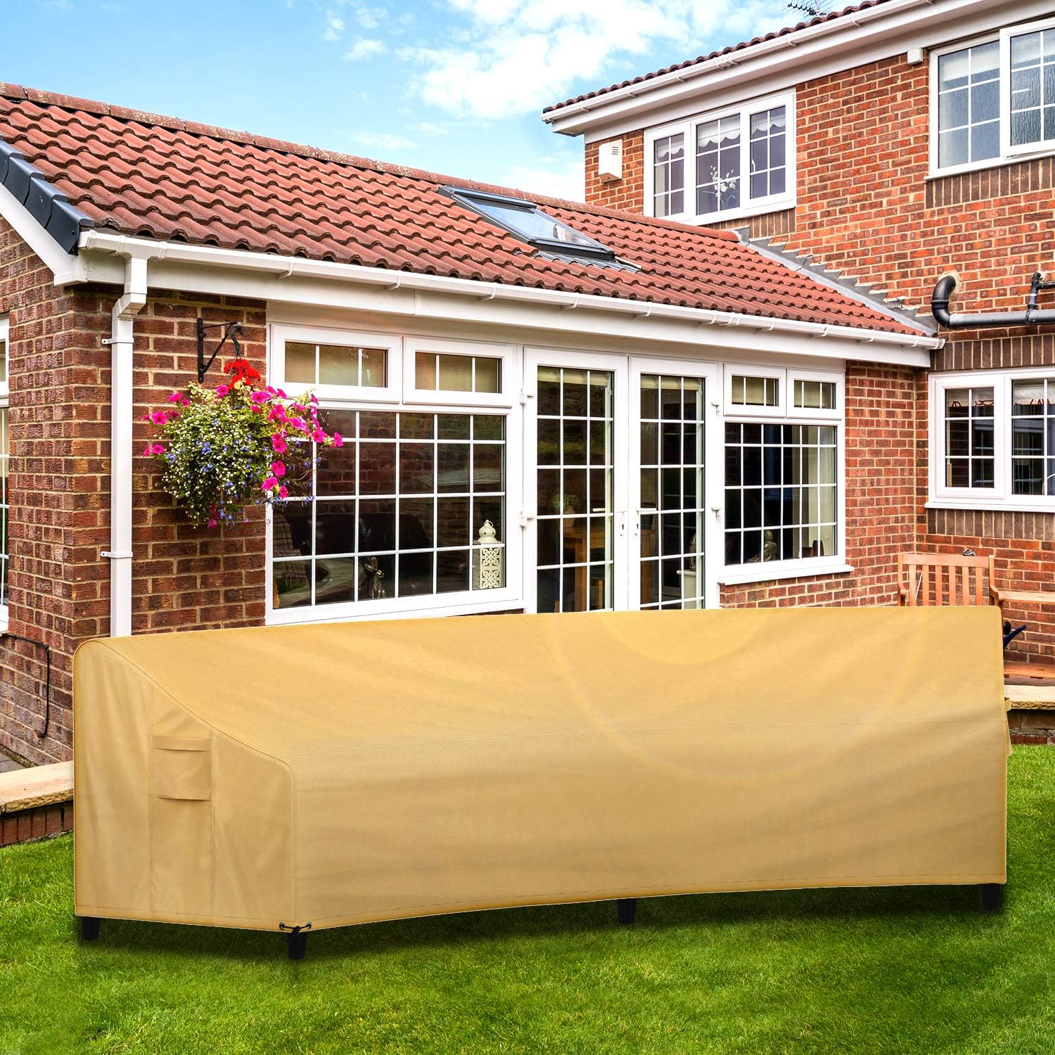 Sunkorto Patio Curved Sofa Cover Veranda Waterproof Sofa Cover Outdoor Furniture Cover With Air Vents And Drawing String Hem Sofas