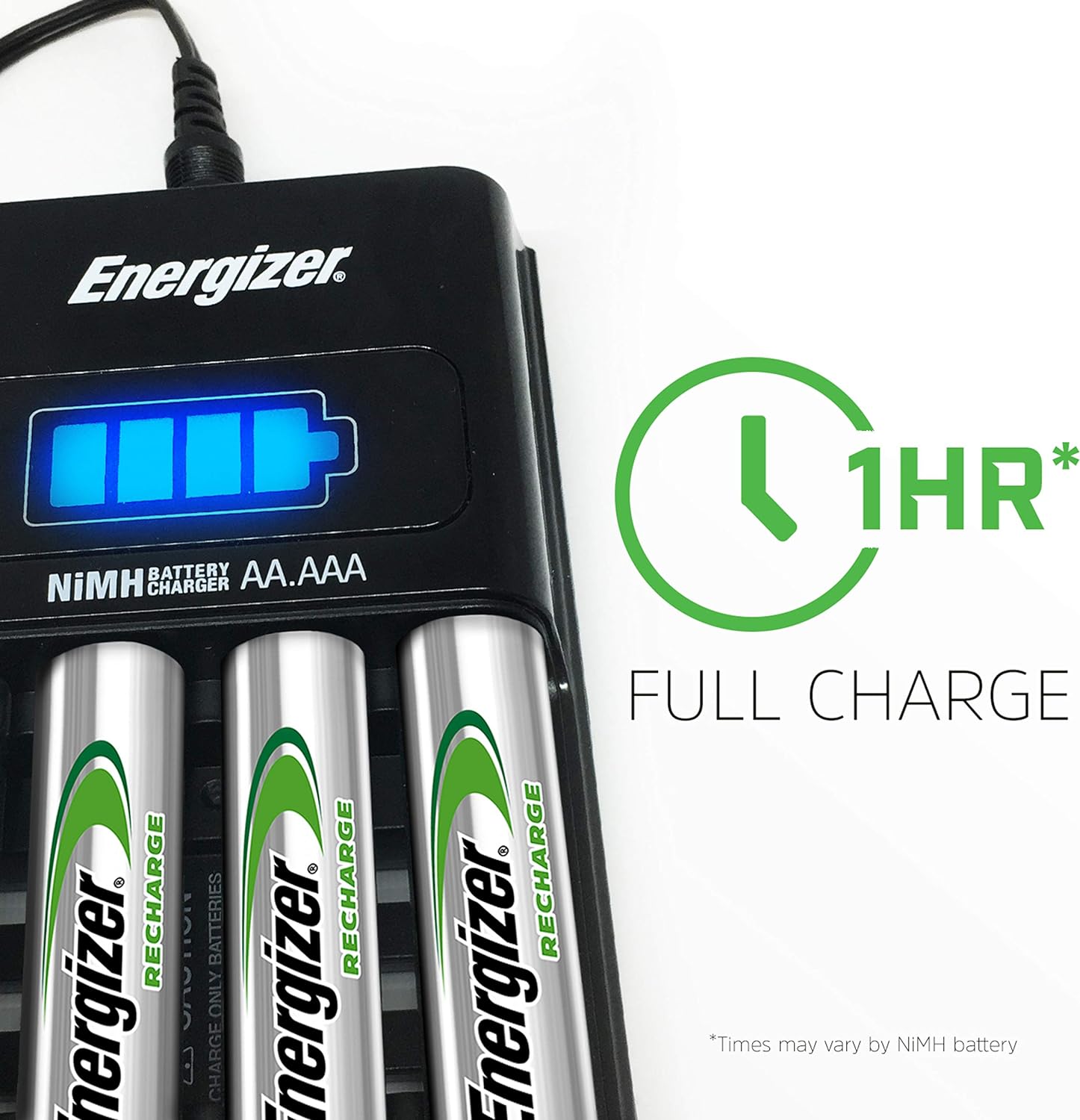 Energizer AA/AAA 1 Hour Charger with 4 AA NiMH Rechargeable Batteries (Charges AA or AAA batteries in 1 hour or less) CH1HRWB-4: Health & Personal Care