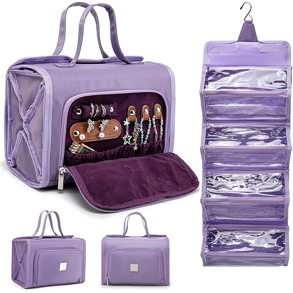 ROYALFAIR Bolsa De Maquillaje Enrollable, Bolsa De Aseo De Viaje Para Mujer Con 4 Bolsas Transparentes