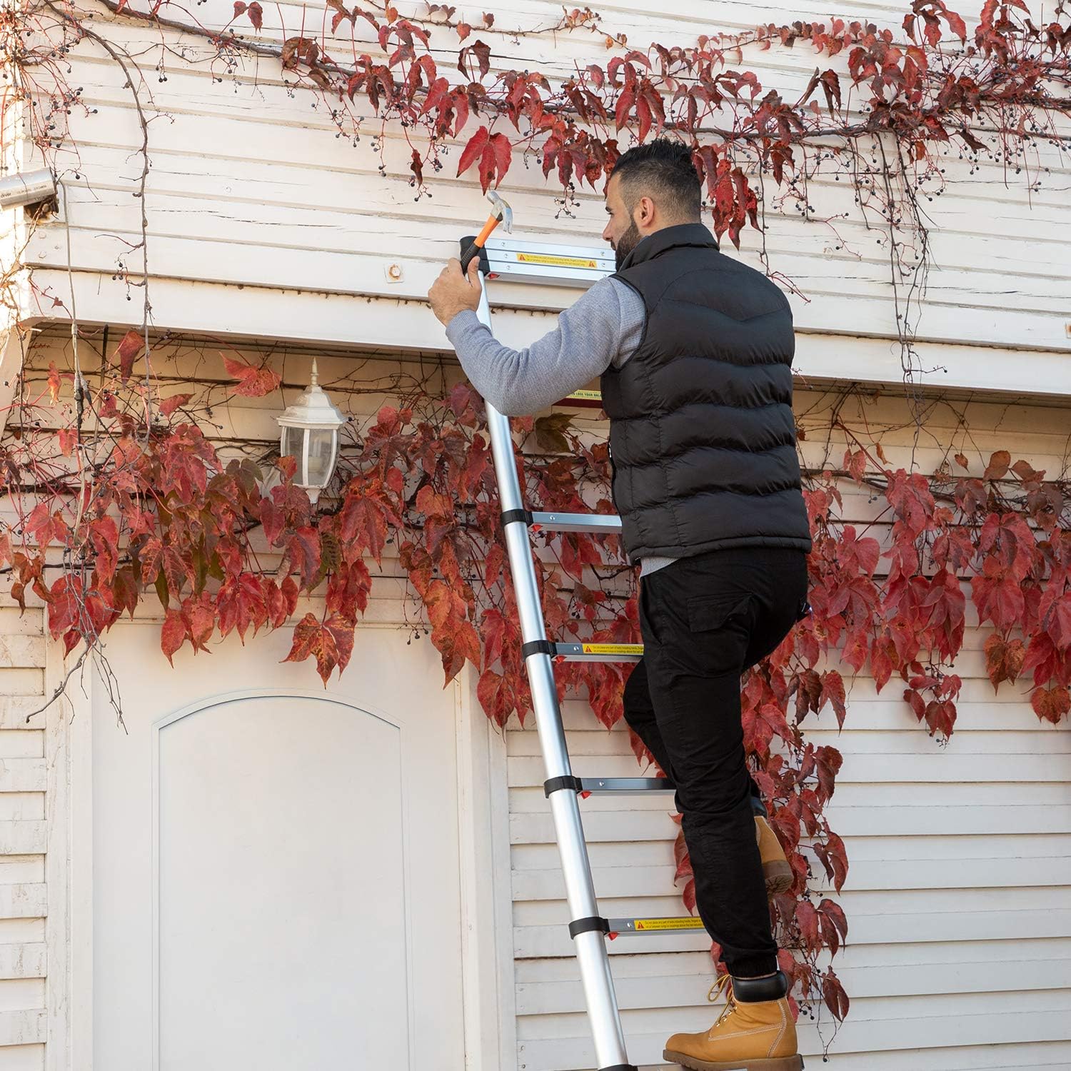 WolfWise 15.5FT Aluminum Telescoping Ladder with Stabilizer, Telescopic Extension Ladder 330 Pounds Capacity - - 