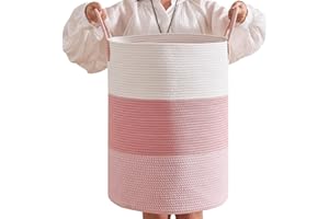 CLHMILY&Z 80L Laundry Basket Round Storage Rope Basket - 16.5x22.5 Inches - Pink Hamper in Bedreoom and Cute Storage Bin for Blankets, Toys, and Nursery Essentials