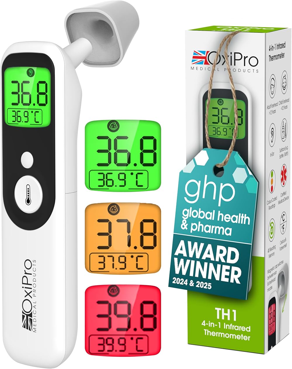 OxiPro TH1 Thermometer – In-Ear, Forehead, Non-Touch, Surface Modes