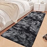 JiaoBaba Tie-Dyed Runner Rug for Bedroom Black Grey 2x6ft Fluffy Area Rug Bedside Runner Rug for Kids Room Boys Teens Nursery Baby Living Room Dorm Home Decor Carpets