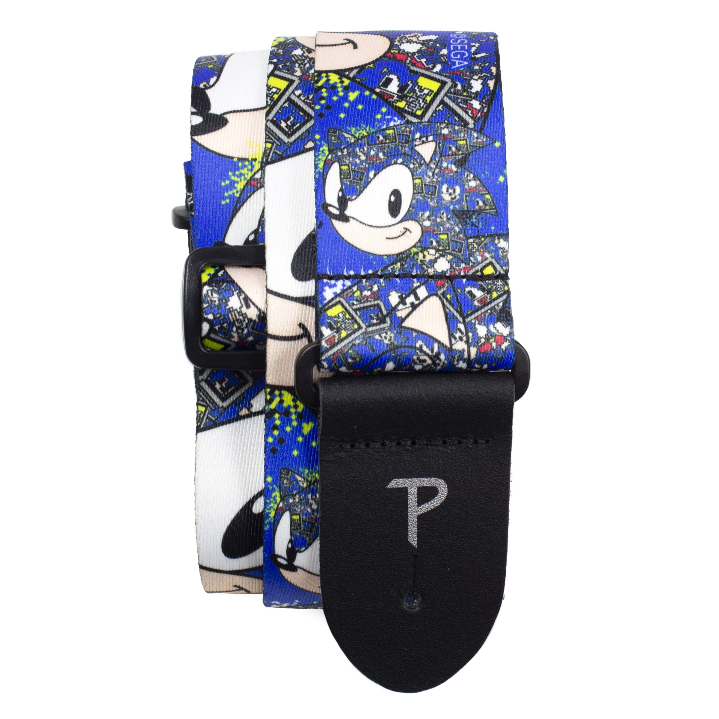 Perri's Leathers Ltd. Sonic the Hedgehog Faces Guitar Strap, Blue, 2" inch Wide, Adjustable 39" to 58" inches Length, MADE in CANADA