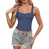 Crop Tank Tops for Women Trendy, Sleeveless Sexy Tops Women Summer Going Out Top Sweetheart Neck Double Layered Shirts