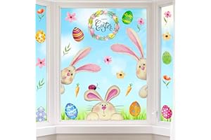 HRENCY Easter Window Clings Decorations for Glass Window Stickers Decal Door Stickers Easter Decorations, Large Bunny Stickers with Eggs Decals for Easter Spring Door Wall Window Decorations