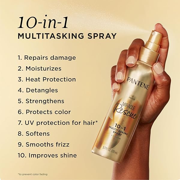 PANTENE MIRACLE RESCUE 10IN1 MULTITASKING SPRAY – HEAT PROTECTION, DETANGLES, REPAIRS DAMAGED, DRY HAIR, IMPROVES SHINE, LEAVE-IN CONDITIONING TREATMENT WITH KERATIN AND PRO-VITAMIN B5, 5.7 OZ