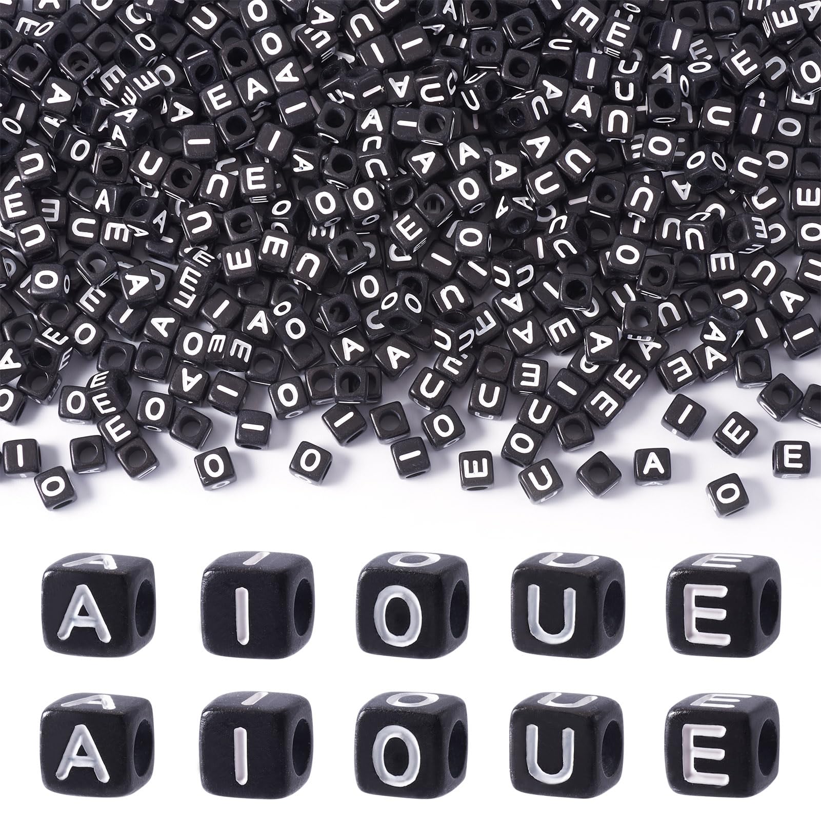 Cheriswelry 500 Pcs 6mm Cube Vowel Letter Acrylic Initial Beads with Letters A E I O U Loose Beads for Jewelry Making - Hole: 3.5mm — image 1