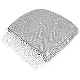 PAVILIA Light Gray Herringbone Throw for Couch, Decorative Outdoor Accent Blanket, Faux Cashmere, 50x60
