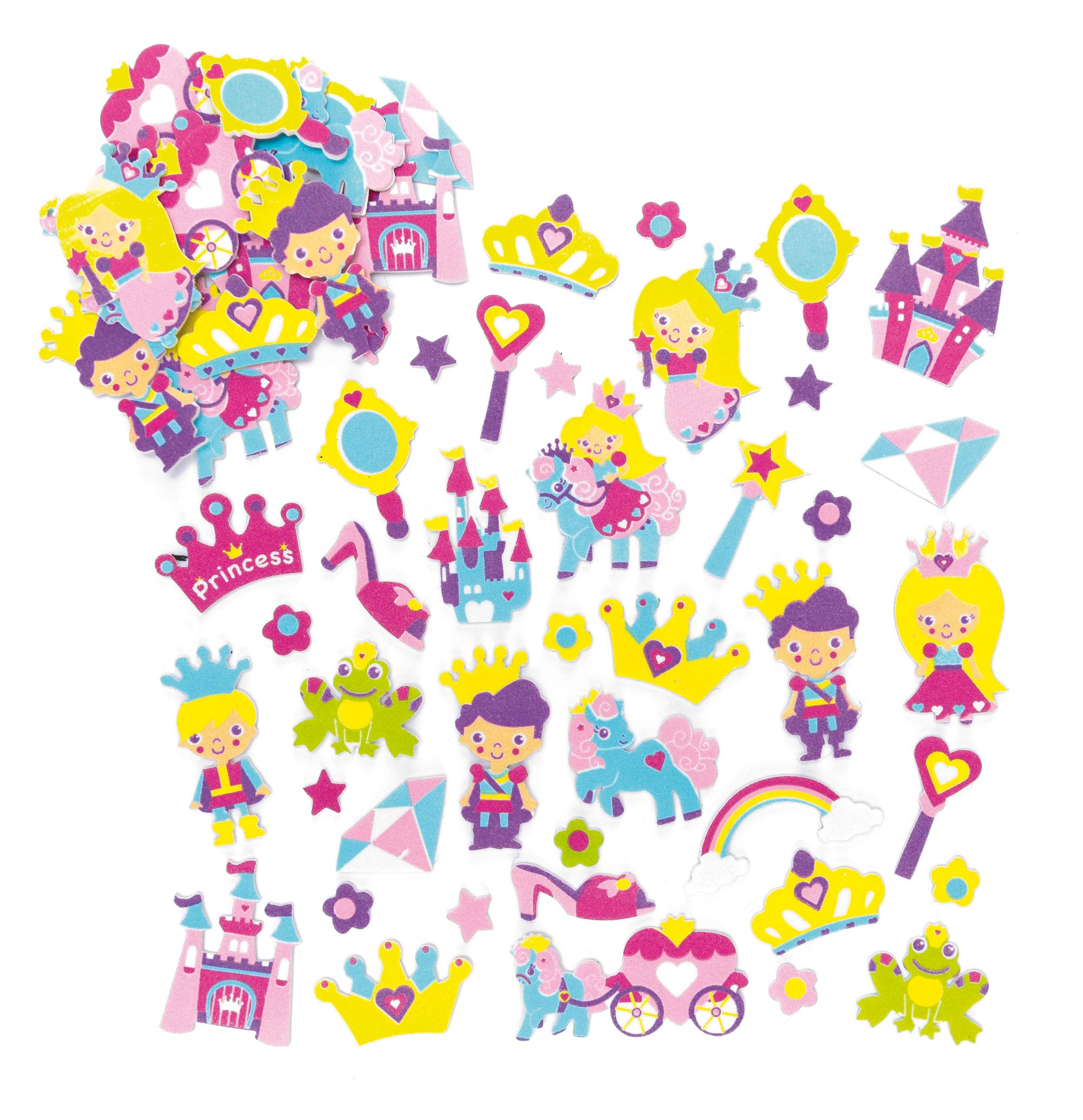 Baker Ross ET596 Princess Foam Stickers (Pack of 120) For Kids Decorating Activities, Scrapbooking and Card Making