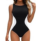 Blooming Jelly Womens One Piece Tummy Control Swimsuits Full Coverage Ribbed Bathing Suits Cute Supportive Sporty Swimwear (2XL, Black)