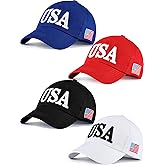 ROLVNHTV 4 Pieces USA Hats for Men American Flag Cap Adjustable Embroidered Patriotic Baseball Hat Trucker Hat for Men Women