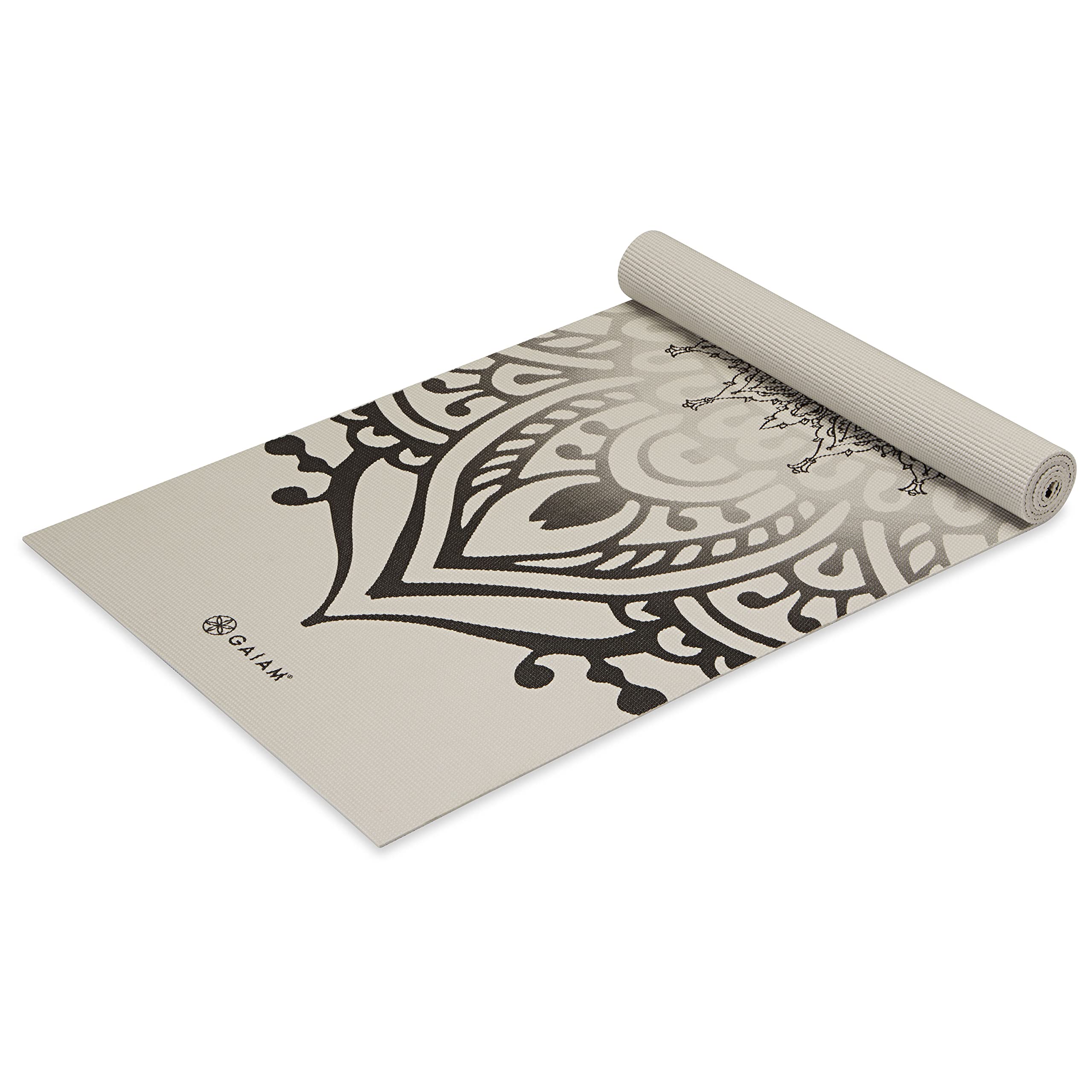 Gaiam Yoga Mat, Non Slip Exercise Mat for All Types of Yoga, Pilates and Floor Exercises, Thickness 5mm 24"x68", Sundial Pattern (Dovetail Sundial)